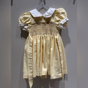 Yellow Smocked cotton Dress with Floral Embroidery 4T Easter flower girl party